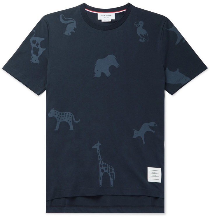 Photo: Thom Browne - Printed Cotton-Jersey T-Shirt - Blue
