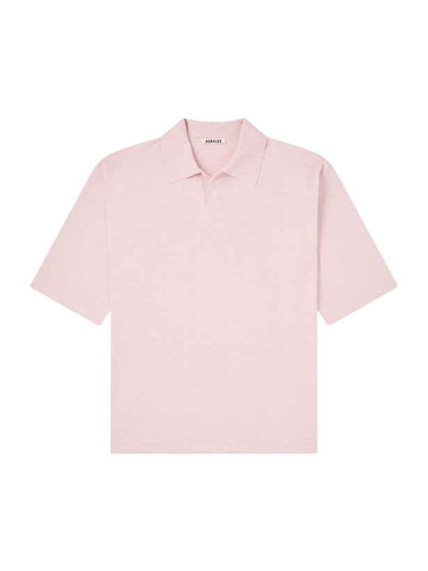 Photo: Auralee - Knitted Silk Polo Shirt - Pink