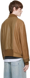 Maison Margiela Tan Spliced Leather Bomber Jacket