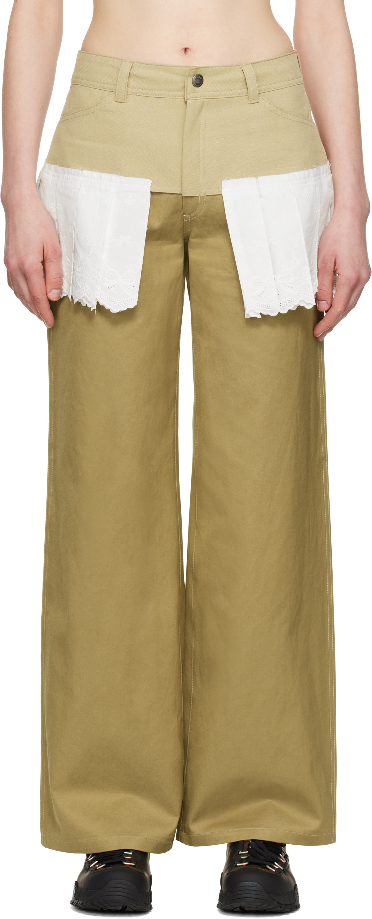 スカート [Anderson Bell] ADSB LASER-CUTTING LONG SKIRT KHAKI Andersson Bell Khaki Laser Cut Maxi Skirt Andersson Bell
