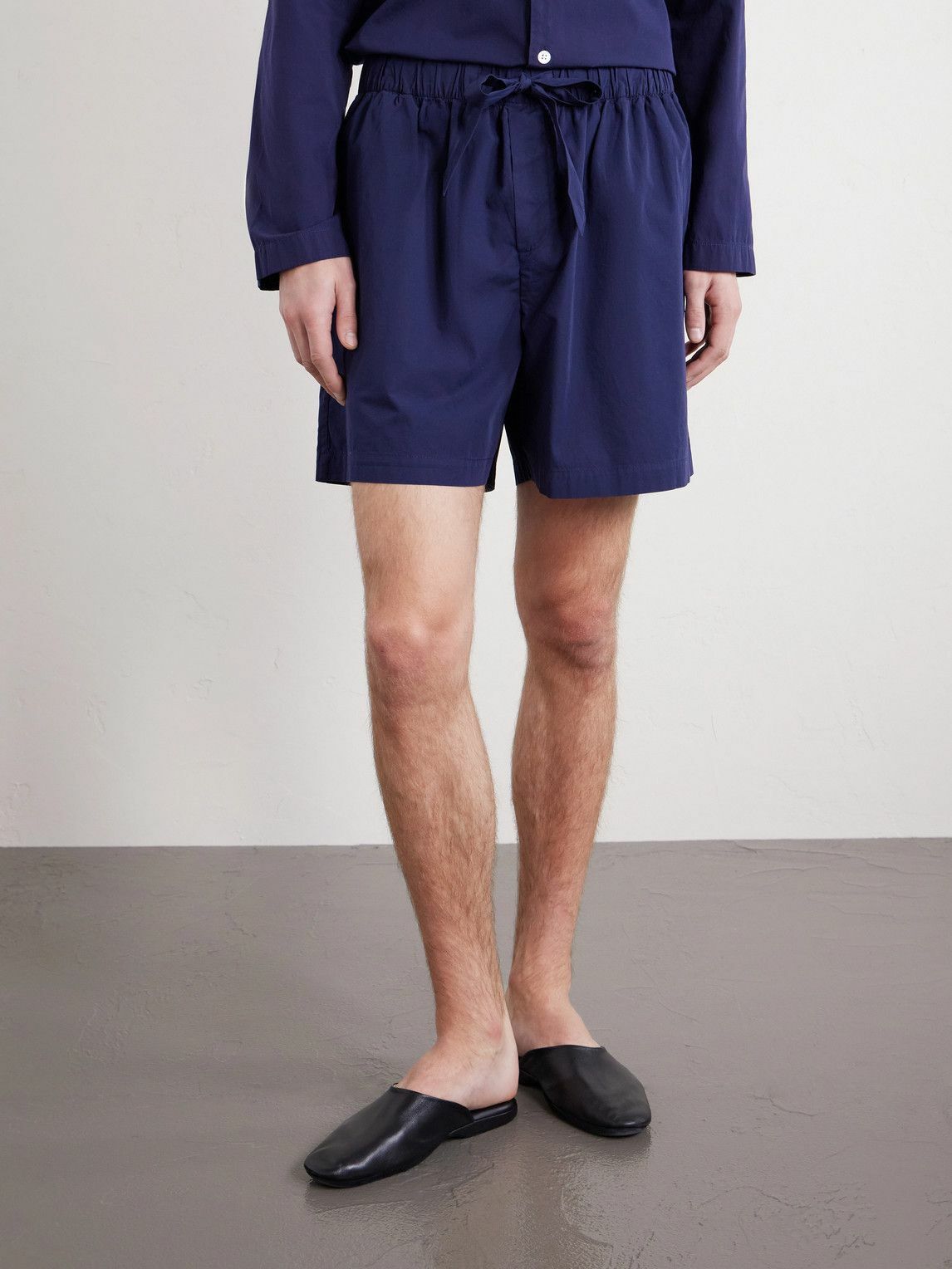 TEKLA - Straight-Leg Organic Cotton-Poplin Shorts - Blue