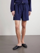 TEKLA - Straight-Leg Organic Cotton-Poplin Shorts - Blue