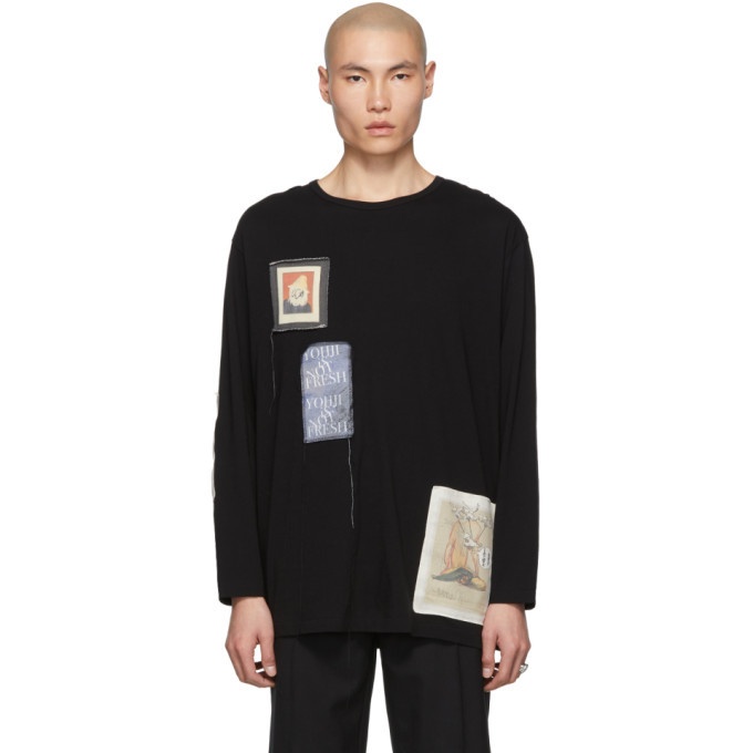 Photo: Yohji Yamamoto Black Patched Long Sleeve T-Shirt