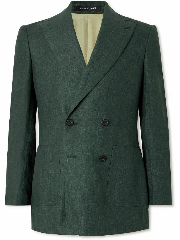 Photo: Richard James - Double-Breasted Linen Suit Jacket - Green