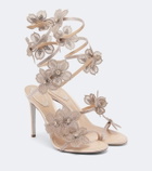 Rene Caovilla Peach floral-appliqué embellished sandals
