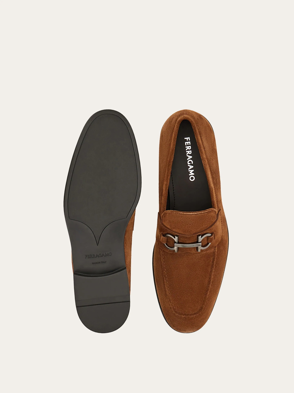 Ferragamo Mens Moccasin with Gancini ornament in Brown
