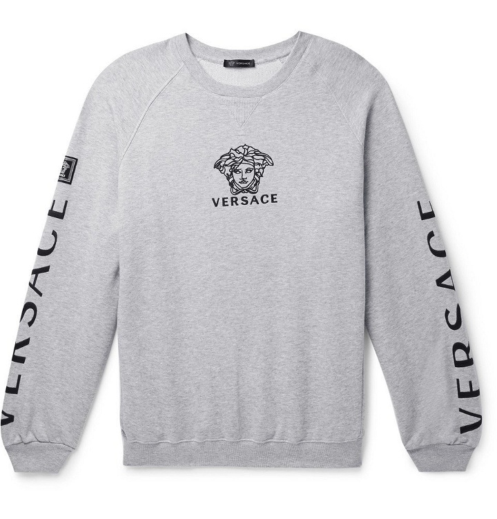Photo: Versace - Oversized Logo-Embroidered Loopback Cotton-Jersey Sweatshirt - Gray