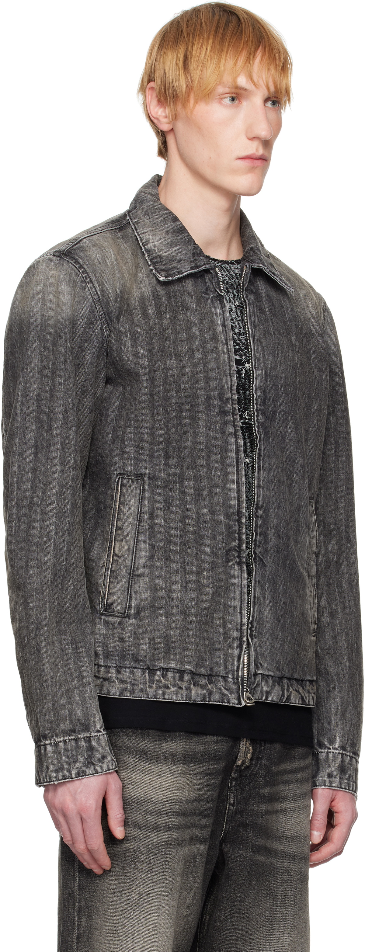 Veste Diesel En Denim Avec Col En Cuir - Taille XL, Bleu - Style Décontracté, état Comme Neuf