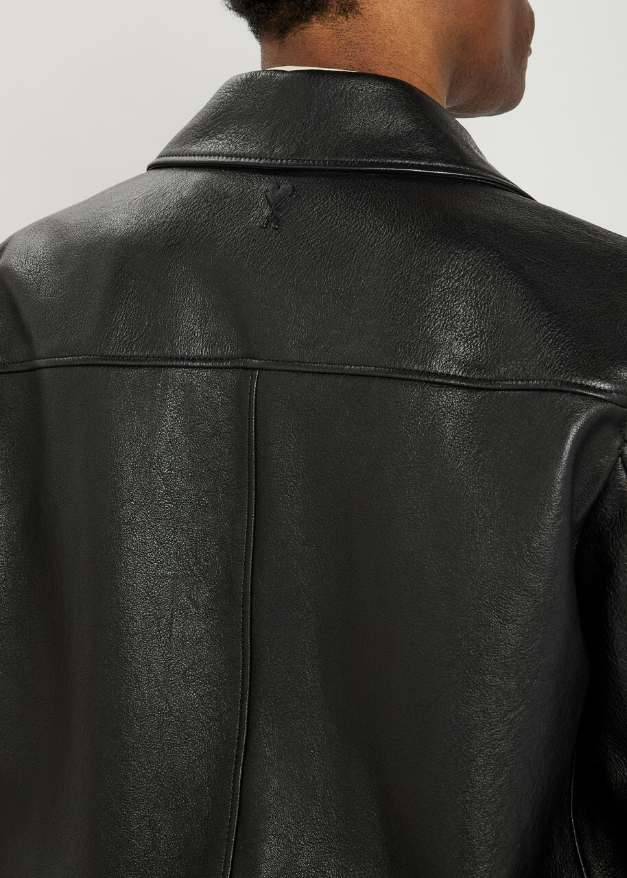 Ami Paris Adc Grained Leather Bomber Jacket Black
