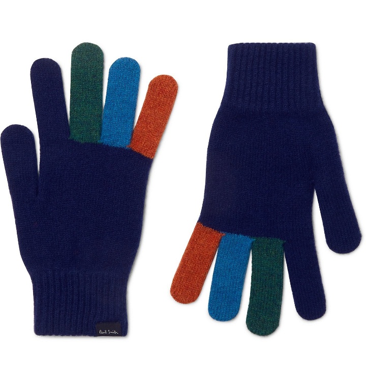 Photo: Paul Smith - Colour-Block Wool Gloves - Blue