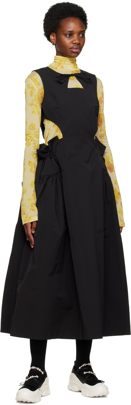 MINJUKIM Black Waist Cutting Maxi Dress