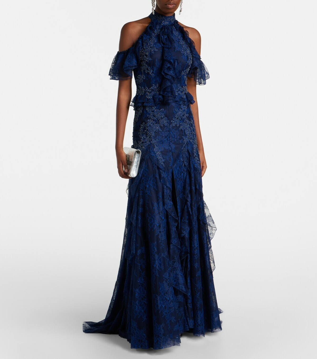 Costarellos Embellished halterneck lace gown