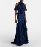 Costarellos Embellished halterneck lace gown