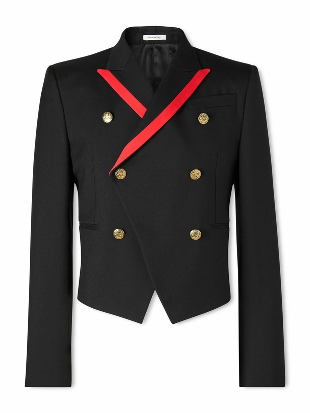 Photo: McQueen - Slim-Fit Double-Breasted Grosgrain-Trimmed Wool-Twill Blazer - Black