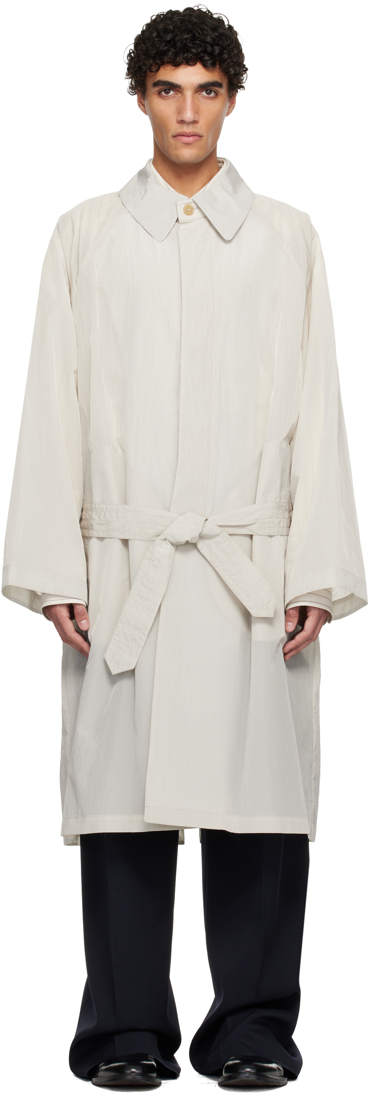Hed Mayner Off-White Crinkled Trench Coat