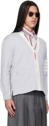 Thom Browne Gray Crest Intarsia Jacquard 4-Bar Rugby Fit Cardigan