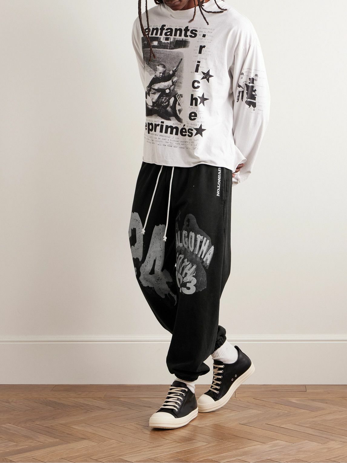 RRR123 - Enemy Tapered Logo-Print Cotton-Jersey Sweatpants - Black