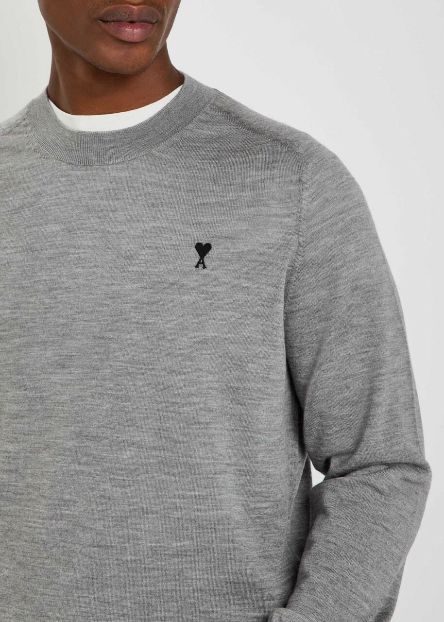 Ami Paris Logo-embroidered Wool Jumper Grey