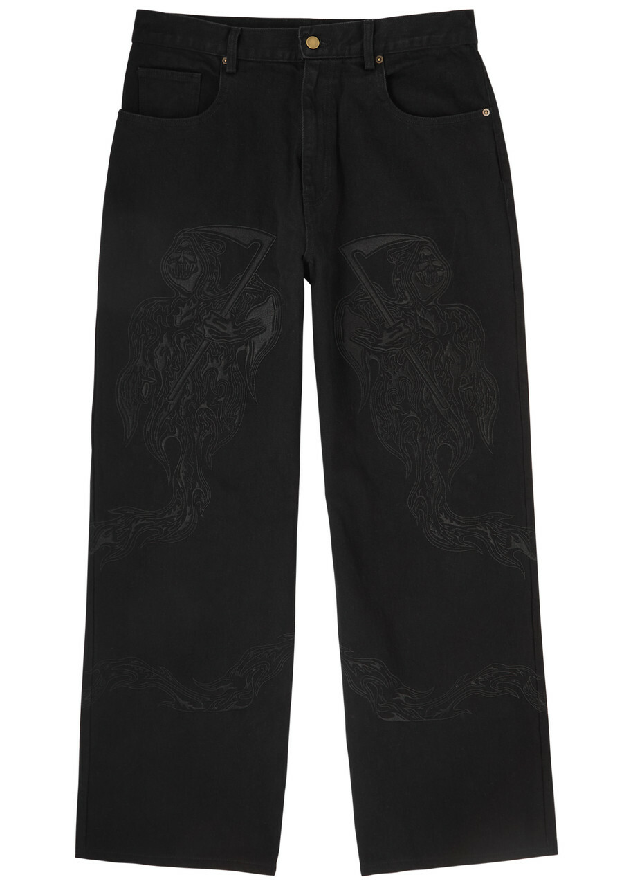 Warren Lotas Embroidered Straight-leg Jeans Black