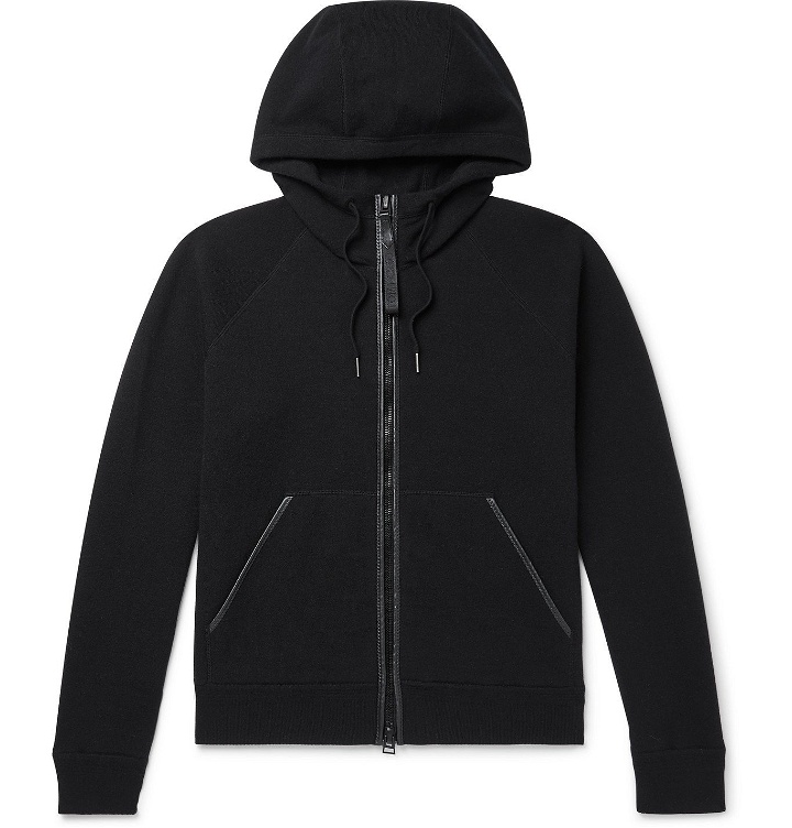 Photo: TOM FORD - Leather-Trimmed Cashmere-Blend Zip-Up Hoodie - Black