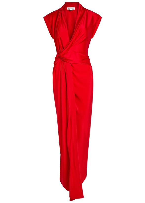 Photo: Victoria Beckham Twist Asymmetric Silk and Stretch-jersey Maxi Dress Red