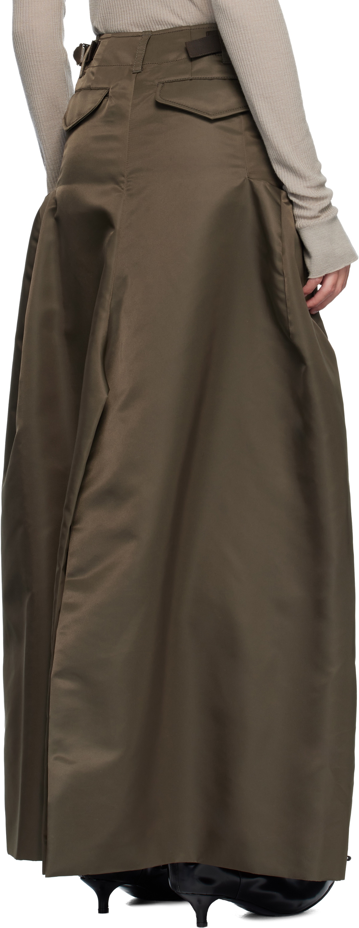 sacai Khaki Nylon Twill Maxi Skirt
