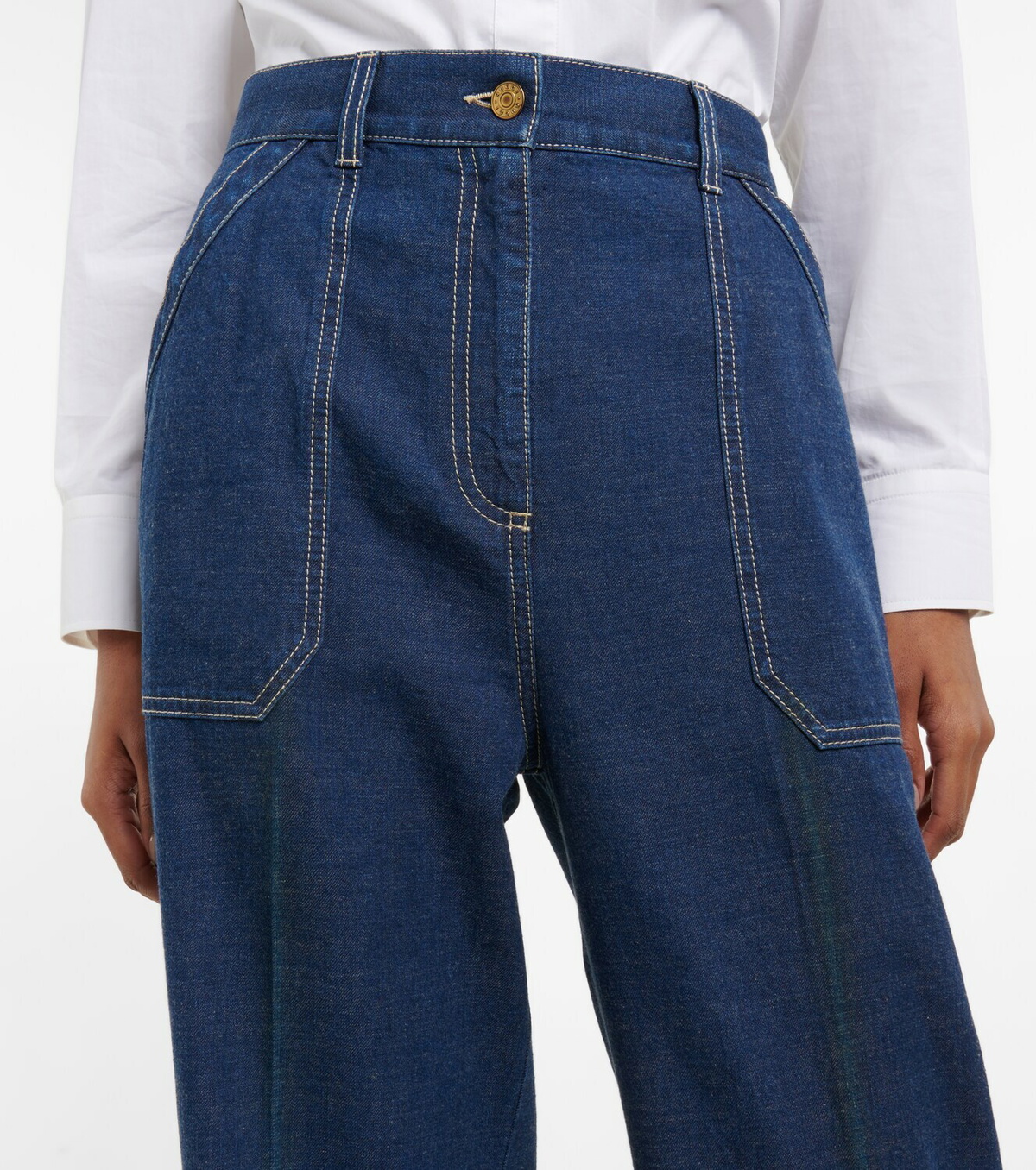 Gucci - GG canvas-trimmed wide-leg jeans Gucci