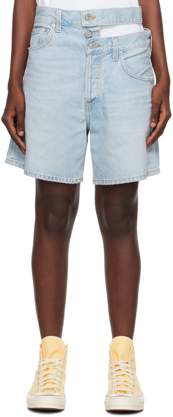 Photo: AGOLDE Indigo Broken Waistband Denim Shorts