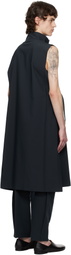 132 5. ISSEY MIYAKE Navy Flat Tuck Coat
