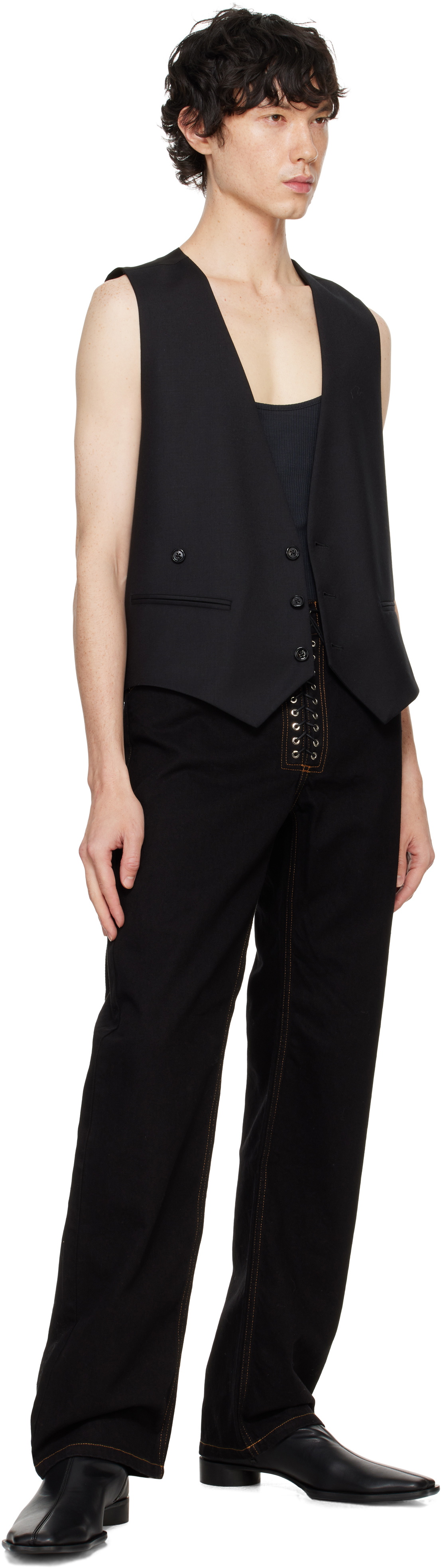 Ludovic de Saint Sernin Black Straight Legs Lace Up Jeans