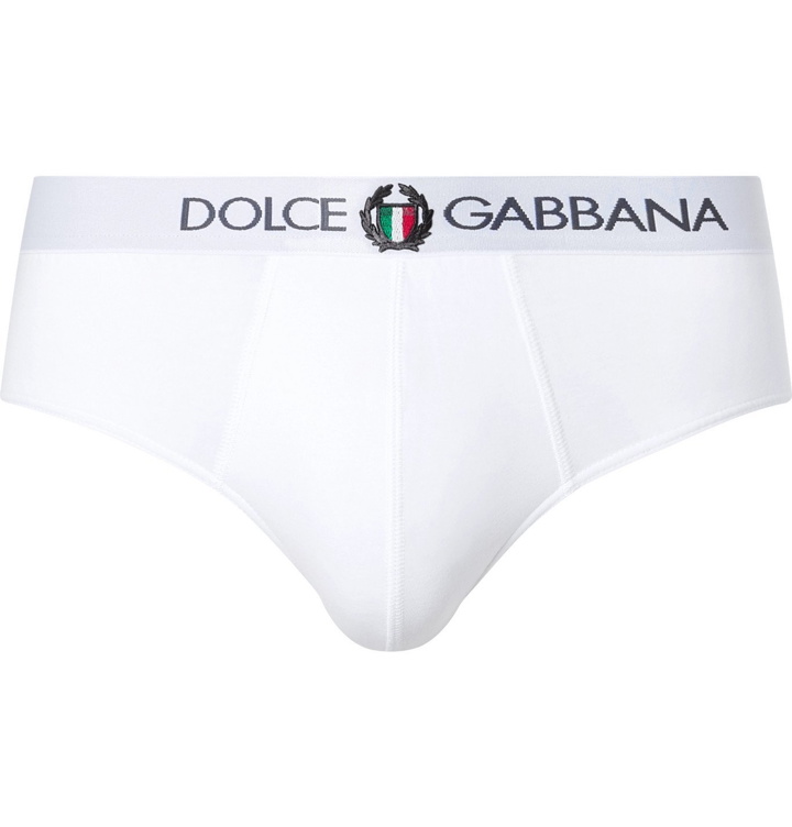 Photo: DOLCE & GABBANA - Embroidered Stretch-Cotton Jersey Briefs - White