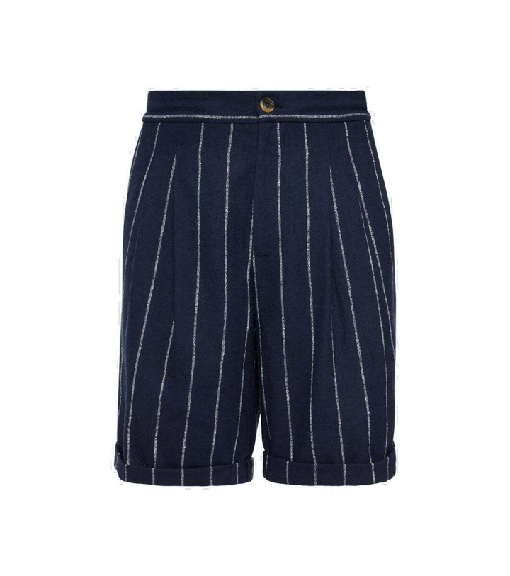 Photo: Brunello Cucinelli Chalk stripe linen, wool, and silk-blend shorts