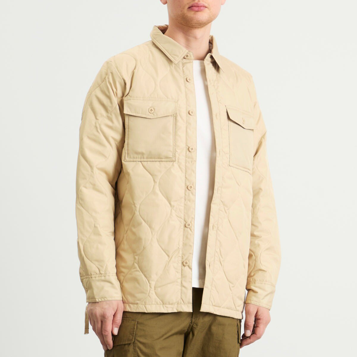 Taion Men's Military Down Shirt in Cream