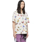 Palm Angels White and Multicolor Butterflies Bowling Shirt
