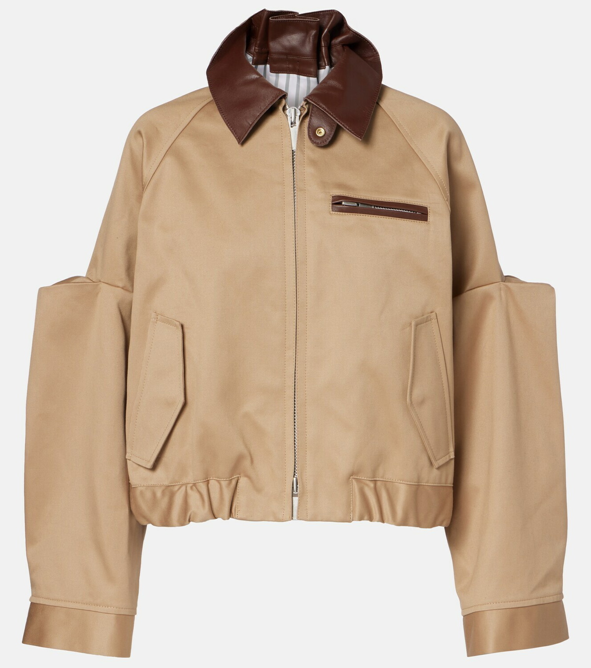 Sacai Leather-trimmed cotton blouson jacket