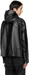 MM6 Maison Margiela Black Hooded Leather Jacket