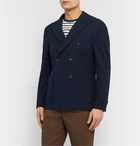 Incotex - Navy Slim-Fit Unstructured Double-Breasted Cotton-Piqué Blazer - Blue