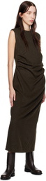 AURALEE Brown Baby Camel Flannel Midi Dress