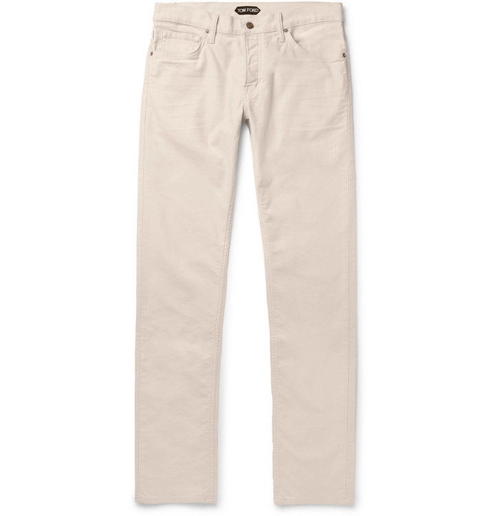 Photo: TOM FORD - Navy Slim-Fit Cotton-Blend Moleskin Trousers - Neutrals