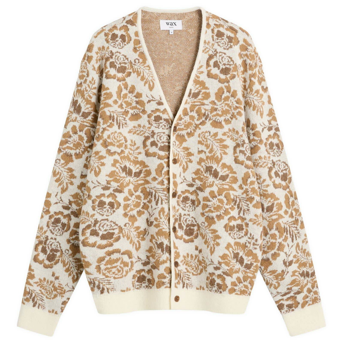 Wax London Men's Alban Floral Jacquard Cardigan in Natural/Brown