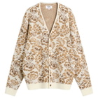 Wax London Men's Alban Floral Jacquard Cardigan in Natural/Brown