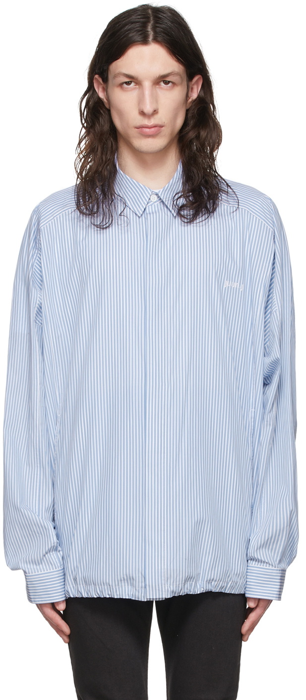 Juun.J Blue & White Hooded Striped Shirt Juun.J