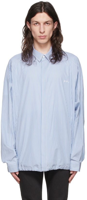 Photo: Juun.J Blue & White Hooded Striped Shirt