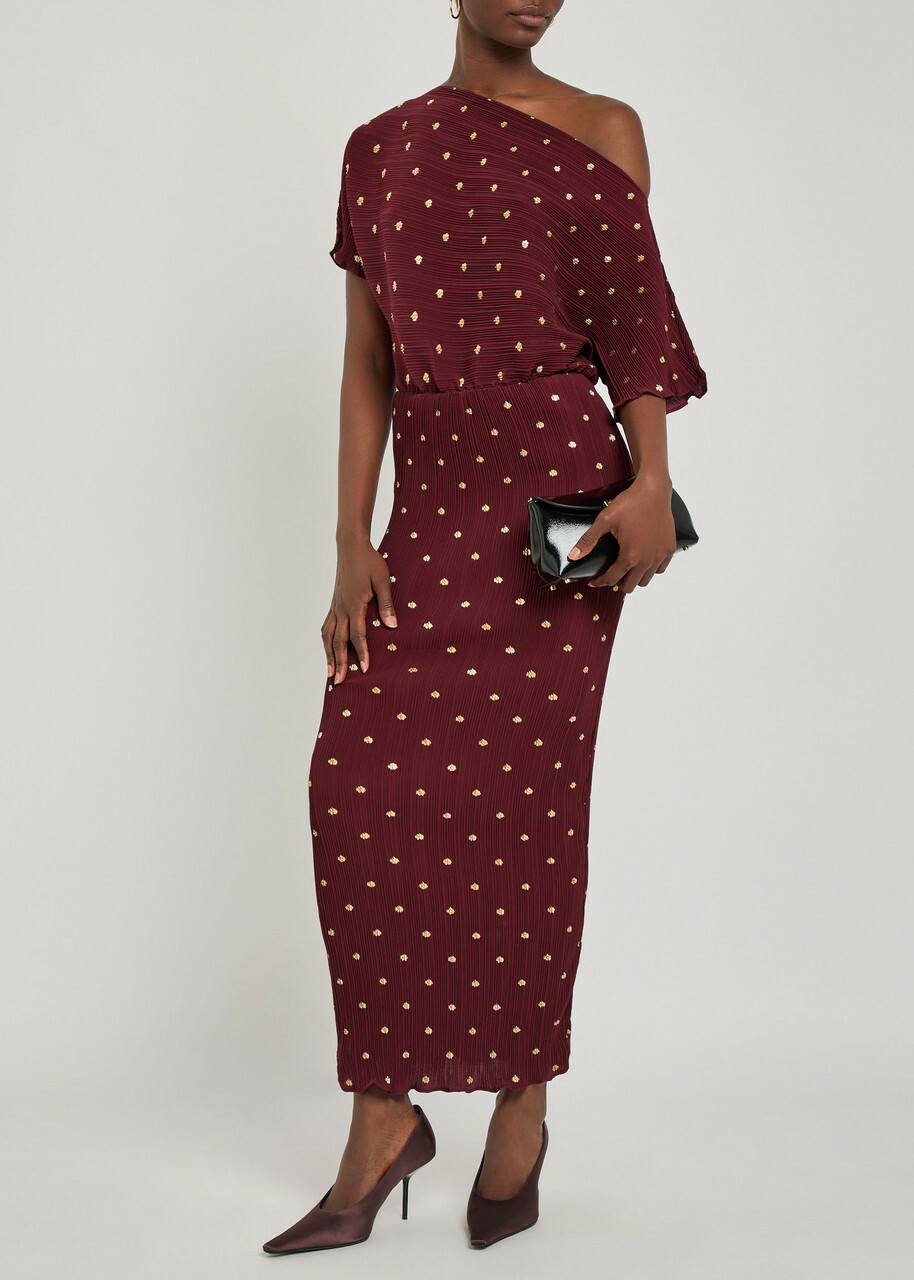 Never Fully Dressed Tilly Polka-dot Pliss Midi Dress Red Never Fully  Dressed
