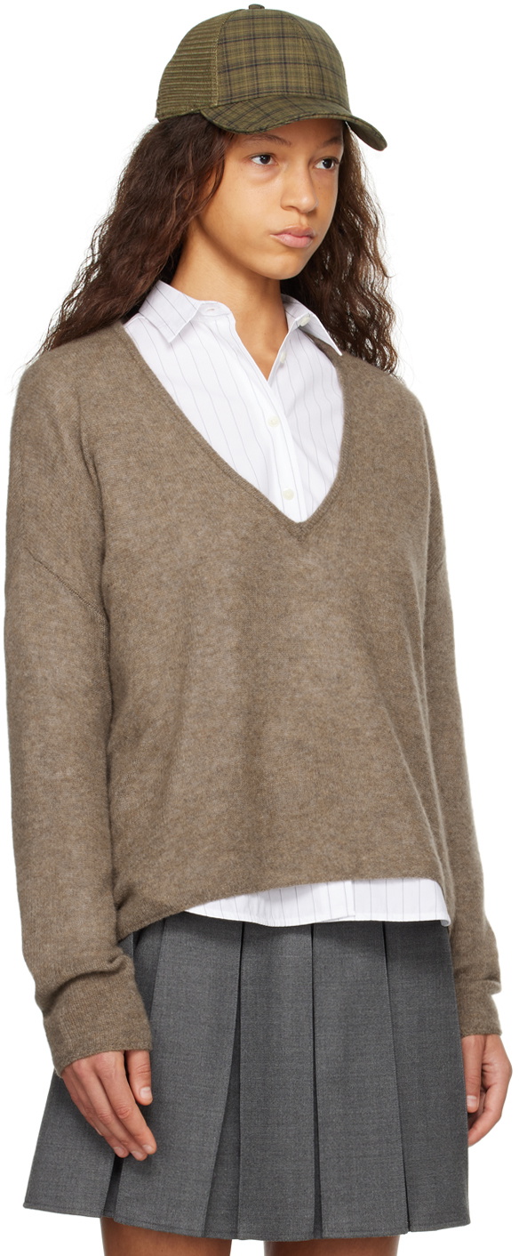 Fax Copy Express Brown Plunging V-Neck Sweater
