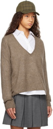 Fax Copy Express Brown Plunging V-Neck Sweater