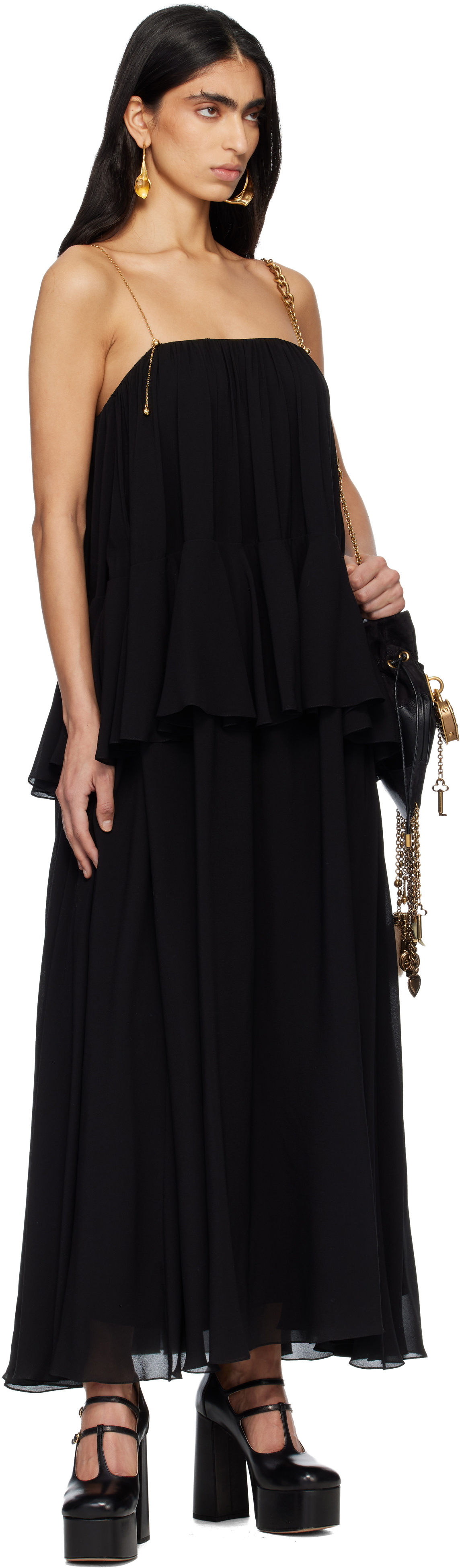 Chloé Black Sleeveless Silk Georgette Maxi Dress