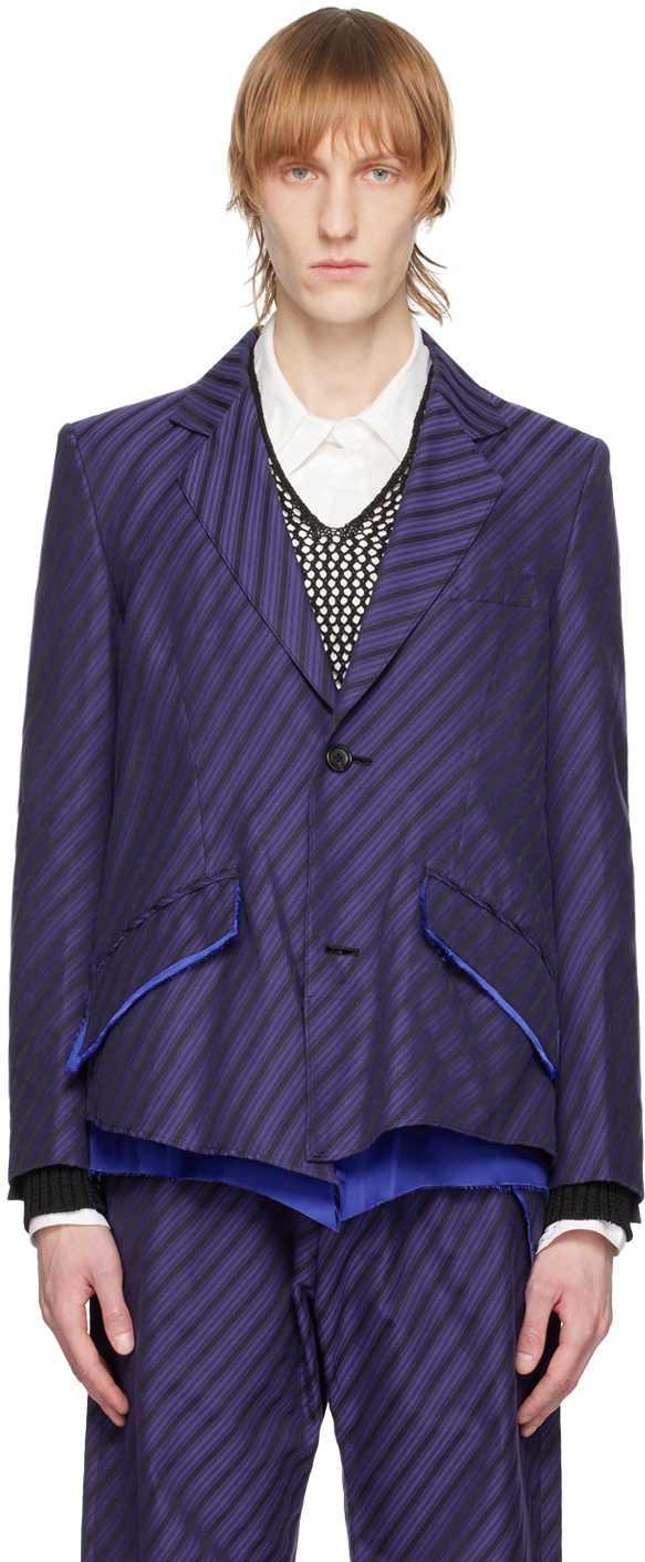 Sulvam Purple Striped Blazer Sulvam