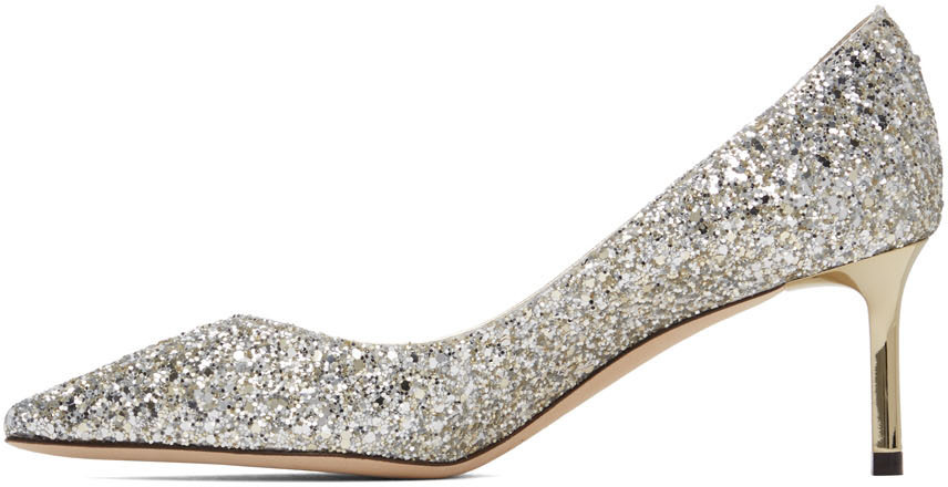 Jimmy Choo Silver Coarse Glitter Romy 60 Heels Jimmy Choo