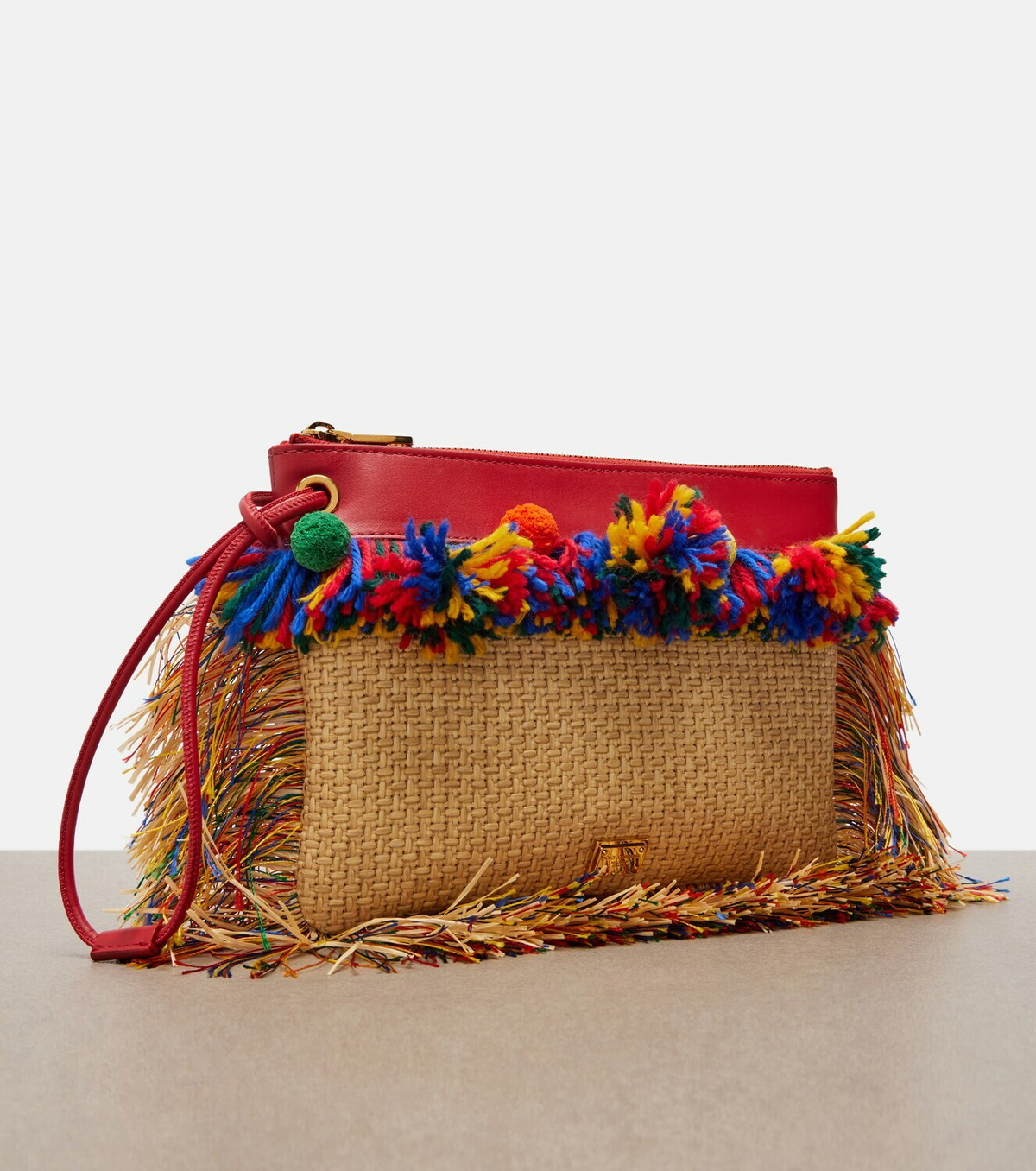 Dolce&Gabbana Fringed woven leather-trimmed pouch